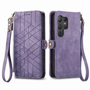 For Samsung Galaxy S25 Ultra 5G Geometric Zipper Wallet Side Buckle Leather Phone Case(Purple)