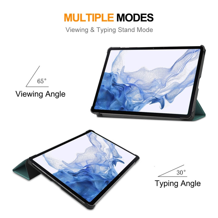 For Samsung Galaxy Tab S9 ENKAY Tri-fold Custer Texture Leather Smart Tablet Case(Dark Green)