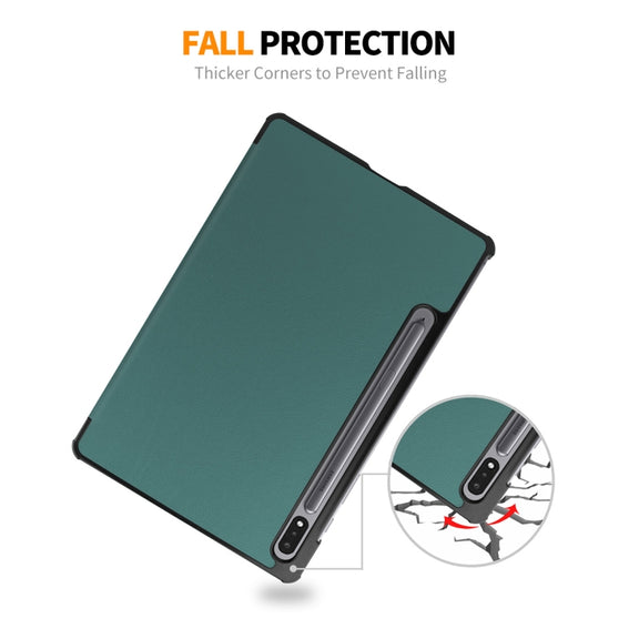 For Samsung Galaxy Tab S9 ENKAY Tri-fold Custer Texture Leather Smart Tablet Case(Dark Green)