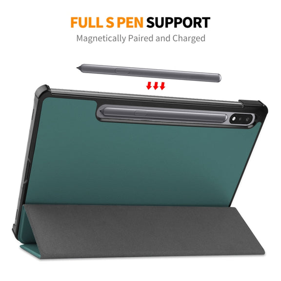 For Samsung Galaxy Tab S9 ENKAY Tri-fold Custer Texture Leather Smart Tablet Case(Dark Green)