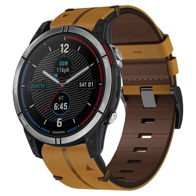 Compatible with Garmin Quatix 7 22mm Leather Textured Watch Band(Brown)
