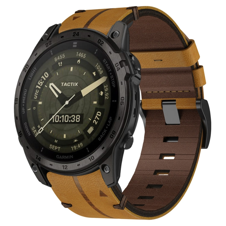 Compatible with Garmin Tactix 7 AMOLED 26mm Leather Textured Watch Band(Brown)
