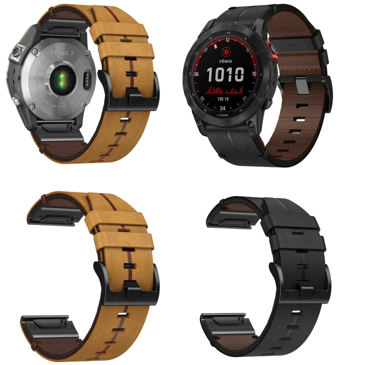 For Garmin Epix Pro 51mm Leather Textured 26mm Watch Band(Black)