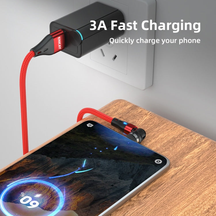 ENKAY 3A USB to Type-C / 8 Pin Magnetic 540 Degrees Rotating Fast Charging Cable, Length:2m(Green)