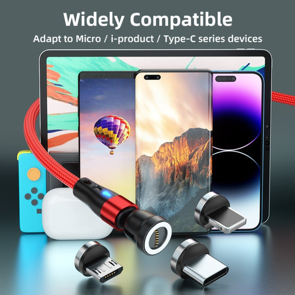 ENKAY 3 in 1 3A USB to Type-C / 8 Pin / Micro USB Magnetic 540 Degrees Rotating Fast Charging Cable, Length:1m(Black)