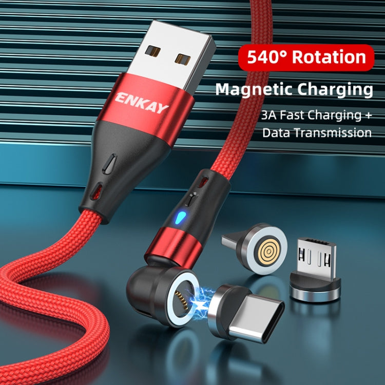 ENKAY 3 in 1 3A USB to Type-C / 8 Pin / Micro USB Magnetic 540 Degrees Rotating Fast Charging Cable, Length:2m(Black)