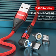 ENKAY 3 in 1 3A USB to Type-C / 8 Pin / Micro USB Magnetic 540 Degrees Rotating Fast Charging Cable, Length:2m(Green)