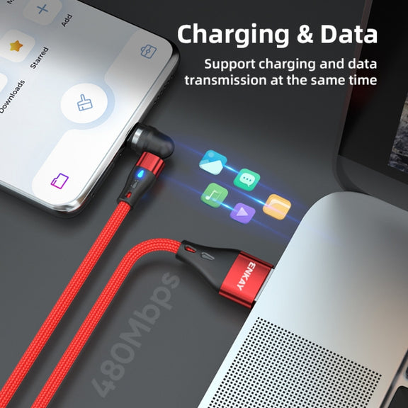 ENKAY 3 in 1 3A USB to Type-C / 8 Pin / Micro USB Magnetic 540 Degrees Rotating Fast Charging Cable, Length:2m(Black)