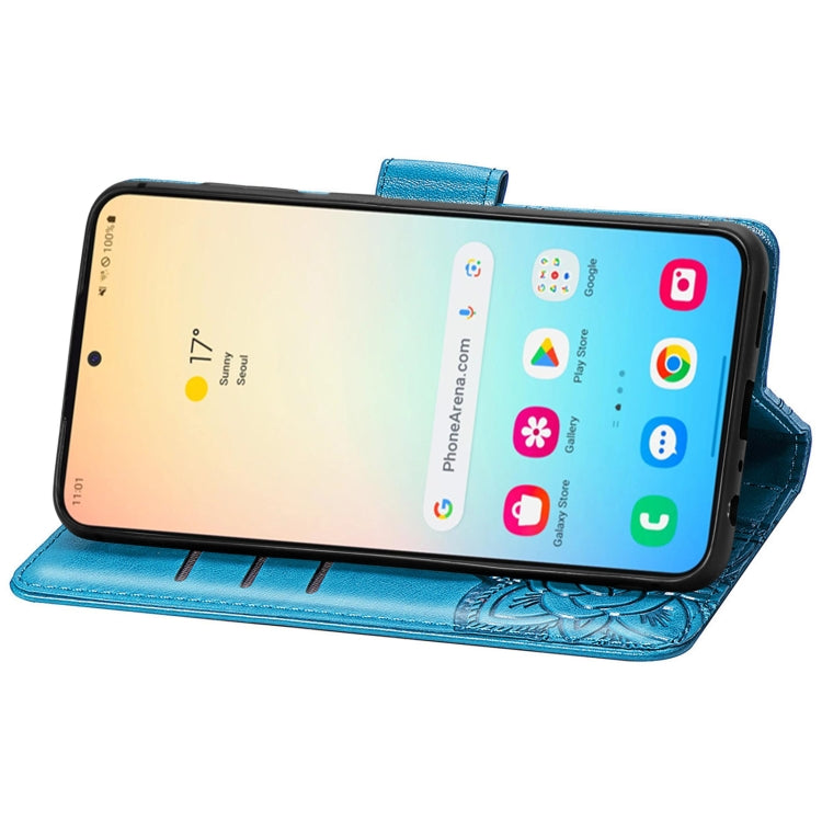 For Samsung Galaxy S24 5G Butterfly Love Flower Embossed Leather Phone Case(Blue)