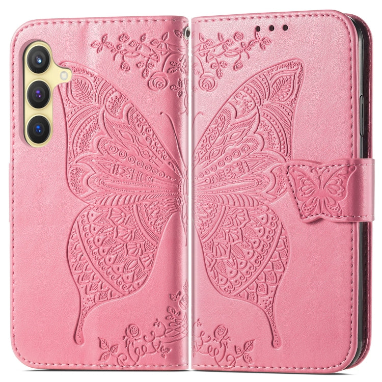 For Samsung Galaxy S24 5G Butterfly Love Flower Embossed Leather Phone Case(Pink)