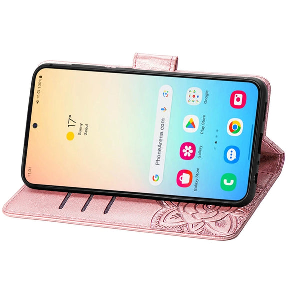 For Samsung Galaxy S25 5G Butterfly Love Flower Embossed Leather Phone Case(Rose Gold)
