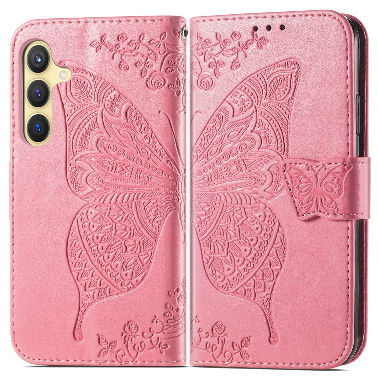For Samsung Galaxy S25 5G Butterfly Love Flower Embossed Leather Phone Case(Pink)