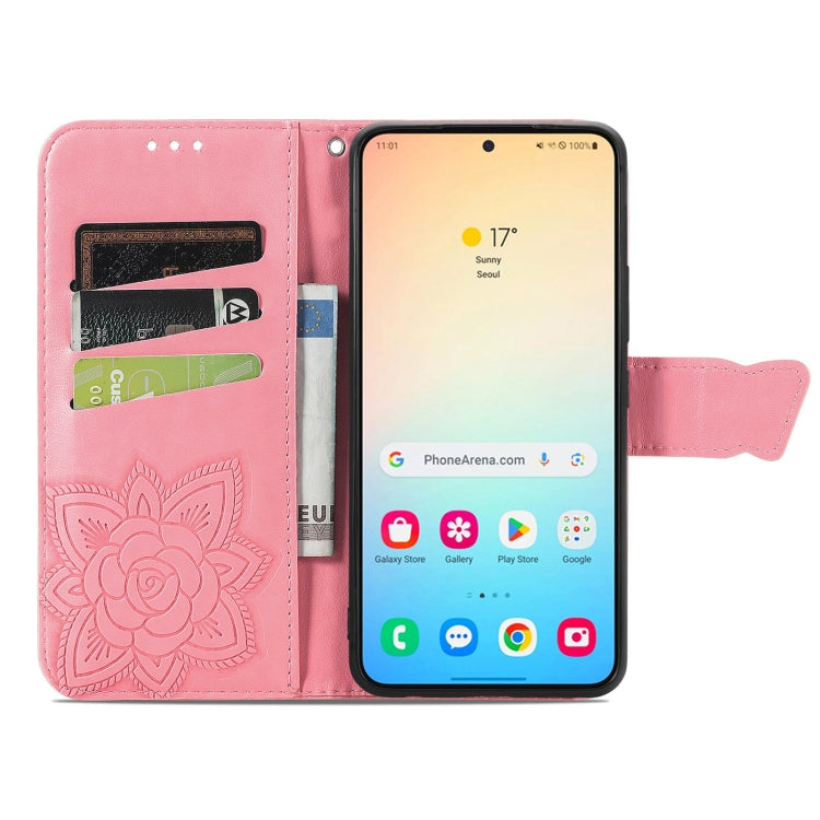 For Samsung Galaxy S25 5G Butterfly Love Flower Embossed Leather Phone Case(Pink)