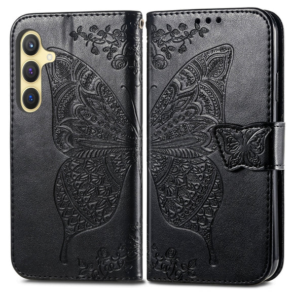 For Samsung Galaxy S25+ 5G Butterfly Love Flower Embossed Leather Phone Case(Black)