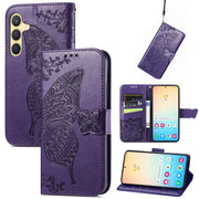 For Samsung Galaxy S25+ 5G Butterfly Love Flower Embossed Leather Phone Case(Dark Purple)