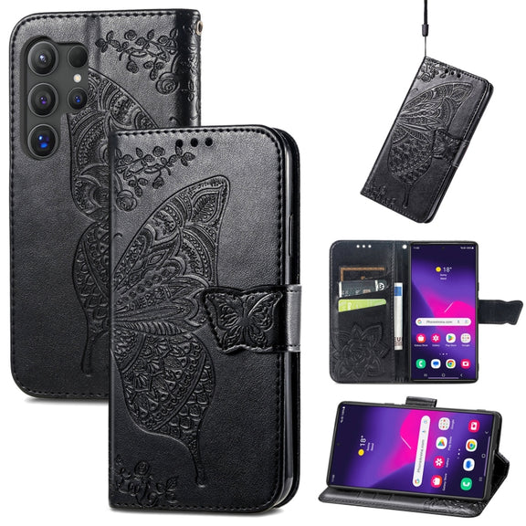 For Samsung Galaxy S25 Ultra 5G Butterfly Love Flower Embossed Leather Phone Case(Black)