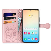 For Samsung Galaxy S25+ 5G Cat and Dog Embossed Leather Phone Case(Rose Gold)