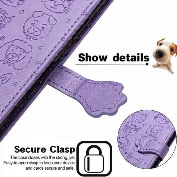 For Samsung Galaxy S25 Ultra 5G Cat and Dog Embossed Leather Phone Case(Gray)