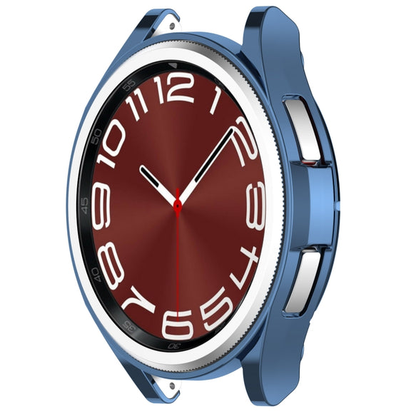 For Samsung Galaxy Watch6 Classic 43mm Electroplated TPU Half Pack Hollow Watch Protective Case(Blue)