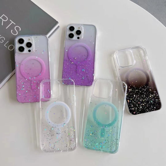 For iPhone 12 MagSafe Glitter Hybrid Clear TPU Phone Case(Purple)