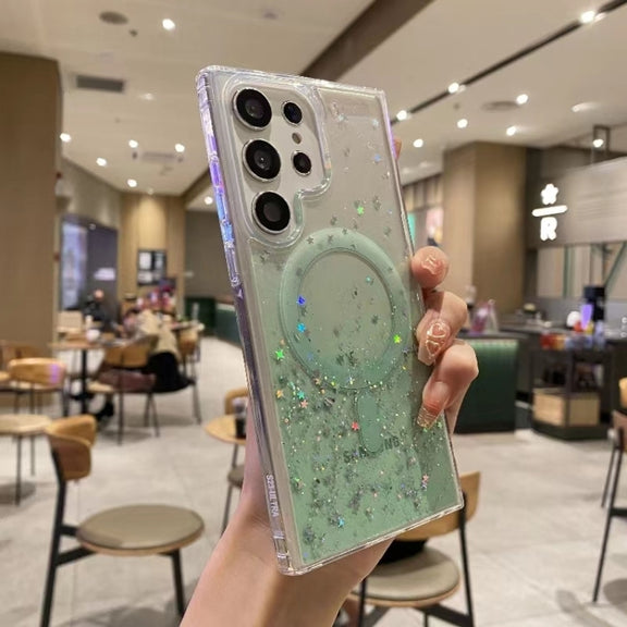 For Samsung Galaxy S22 Ultra 5G Magsafe Glitter TPU Phone Protective Case(Green)