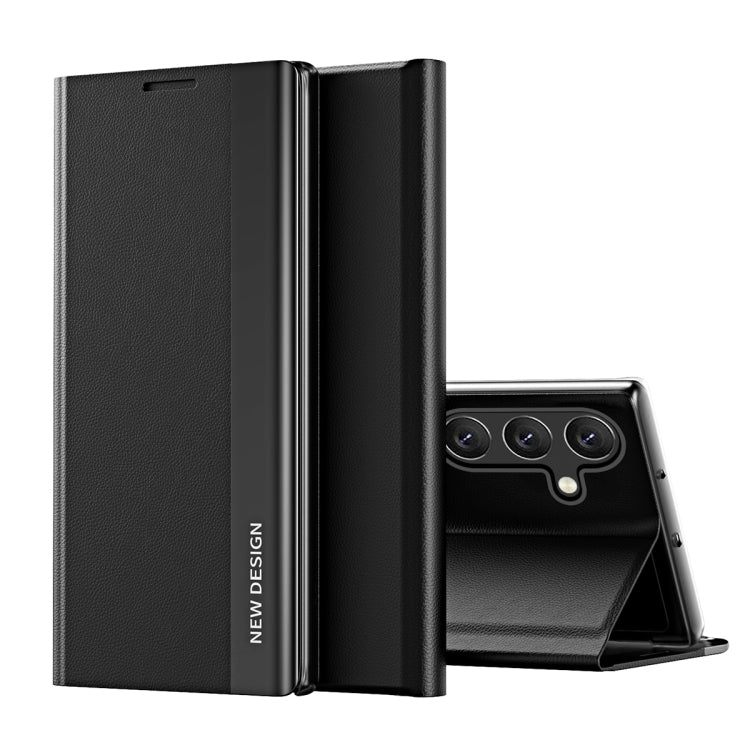 For Samsung Galaxy S25 5G Side Electroplated Adsorption Leather Phone Case(Graphite Black)