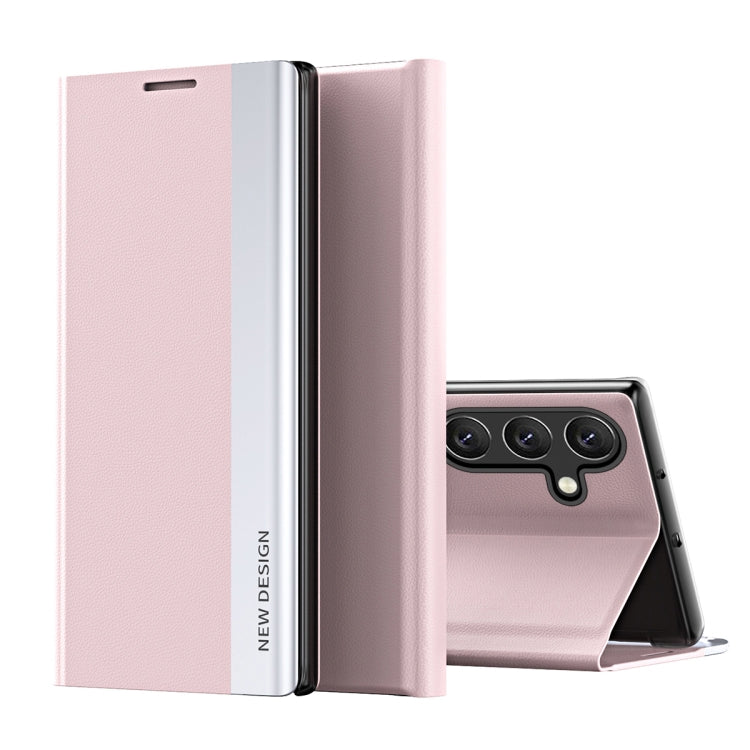 For Samsung Galaxy S25+ 5G Side Electroplated Adsorption Leather Phone Case(Pink)