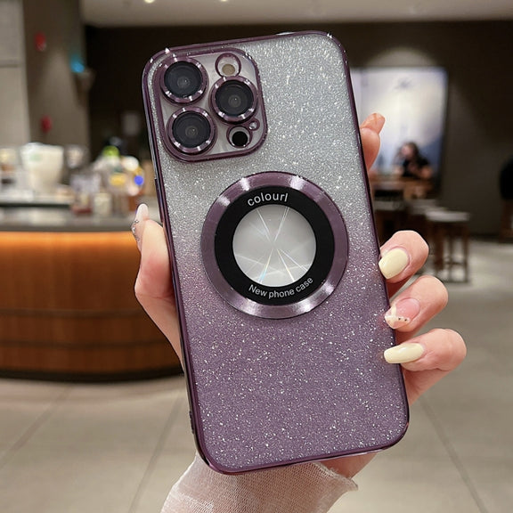 For iPhone 16 Pro Gradient Glitter Electroplating MagSafe TPU Phone Case(Purple)