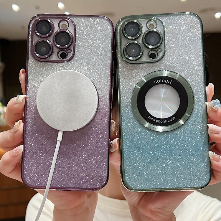 For iPhone 15 Pro Max MagSafe Gradient Glitter Electroplating TPU Phone Case(Purple)