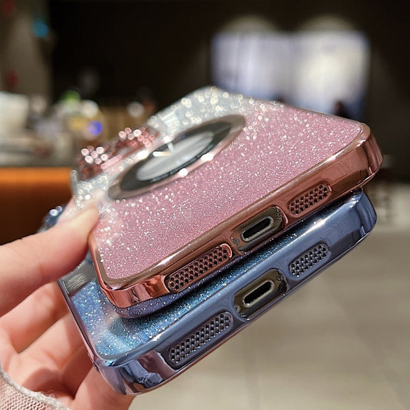 For iPhone 16 Pro Gradient Glitter Electroplating MagSafe TPU Phone Case(Blue)