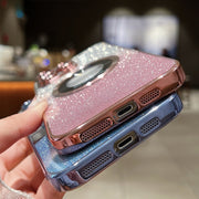 For iPhone 16 Pro Gradient Glitter Electroplating MagSafe TPU Phone Case(Rose)