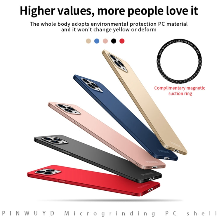 For iPhone 15 Pro Max PINWUYO Micro-Frosted PC Ultra-thin Hard Phone Case with Magsafe Magnetic Ring(Gold)