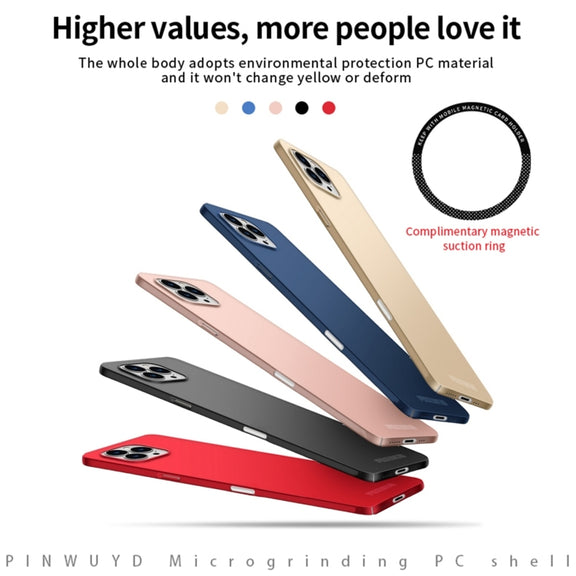 For iPhone 16 Pro PINWUYO Micro-Frosted PC Ultra-thin Hard Phone Case with Magsafe Magnetic Ring(Red)