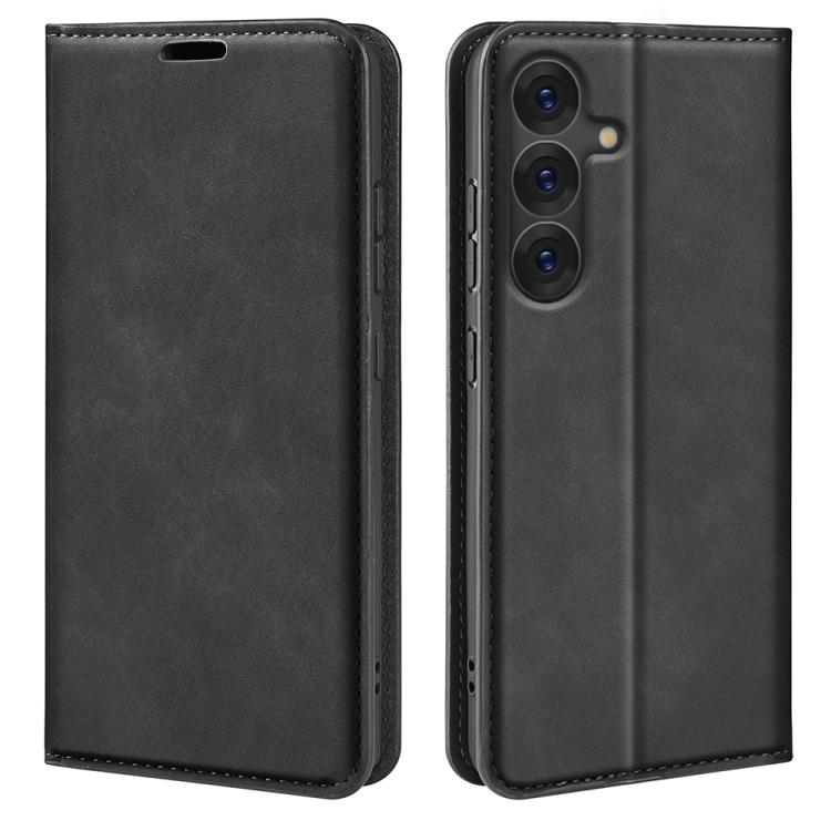 For Samsung Galaxy S25 5G Retro-skin Magnetic Suction Leather Phone Case(Black)