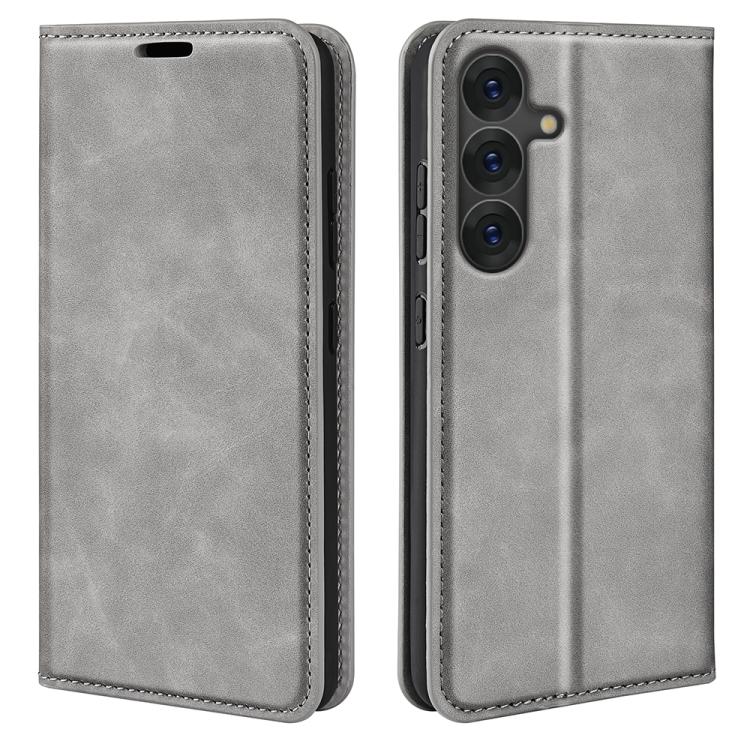 For Samsung Galaxy S25 5G Retro-skin Magnetic Suction Leather Phone Case(Grey)