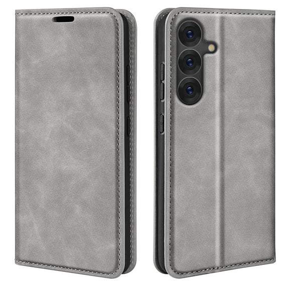 For Samsung Galaxy S25 5G Retro-skin Magnetic Suction Leather Phone Case(Grey)