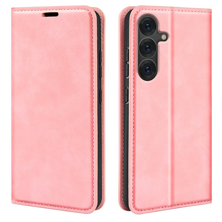 For Samsung Galaxy S25+ 5G Retro-skin Magnetic Suction Leather Phone Case(Pink)