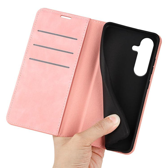 For Samsung Galaxy S25+ 5G Retro-skin Magnetic Suction Leather Phone Case(Pink)