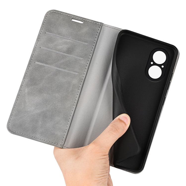 For Realme C67 4G Retro-skin Magnetic Suction Leather Phone Case(Grey)