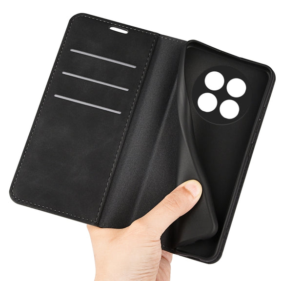 For Realme 12 5G Retro-skin Magnetic Suction Leather Phone Case(Black)