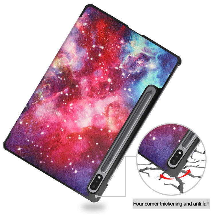 For Samsung Galaxy Tab S9 JUNSUNMAY Custer Painted 3-Fold Stand Leather Smart Tablet Case(Graffiti)