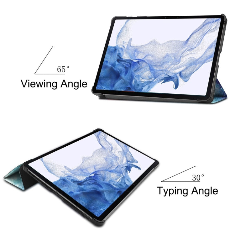 For Samsung Galaxy Tab S9 JUNSUNMAY Custer Painted 3-Fold Stand Leather Smart Tablet Case(Graffiti)