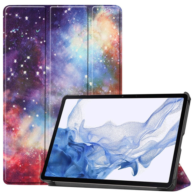 For Samsung Galaxy Tab S9 JUNSUNMAY Custer Painted 3-Fold Stand Leather Smart Tablet Case(Graffiti)