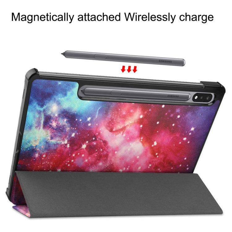 For Samsung Galaxy Tab S9 JUNSUNMAY Custer Painted 3-Fold Stand Leather Smart Tablet Case(Galaxy)