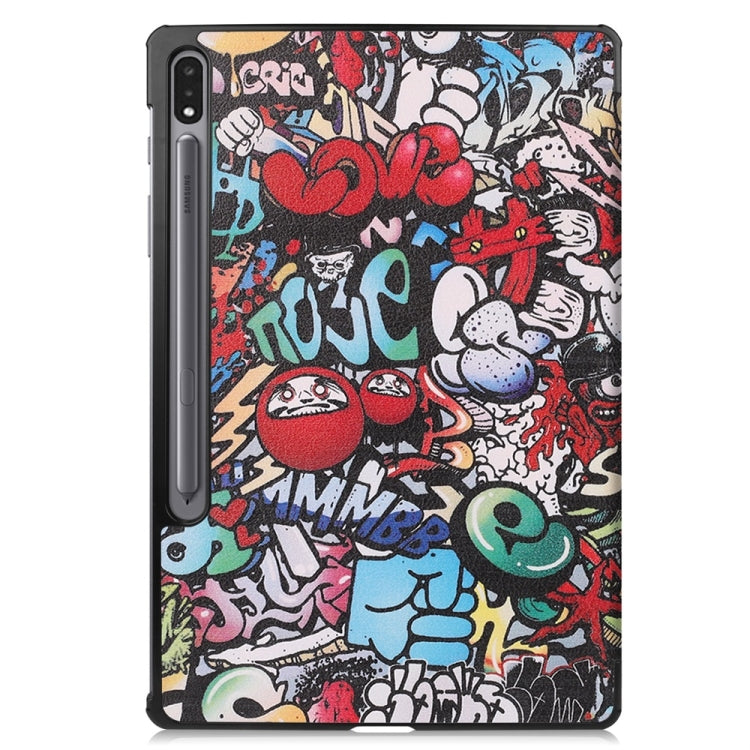 For Samsung Galaxy Tab S9+ JUNSUNMAY Custer Painted 3-Fold Stand Leather Smart Tablet Case(Graffiti)