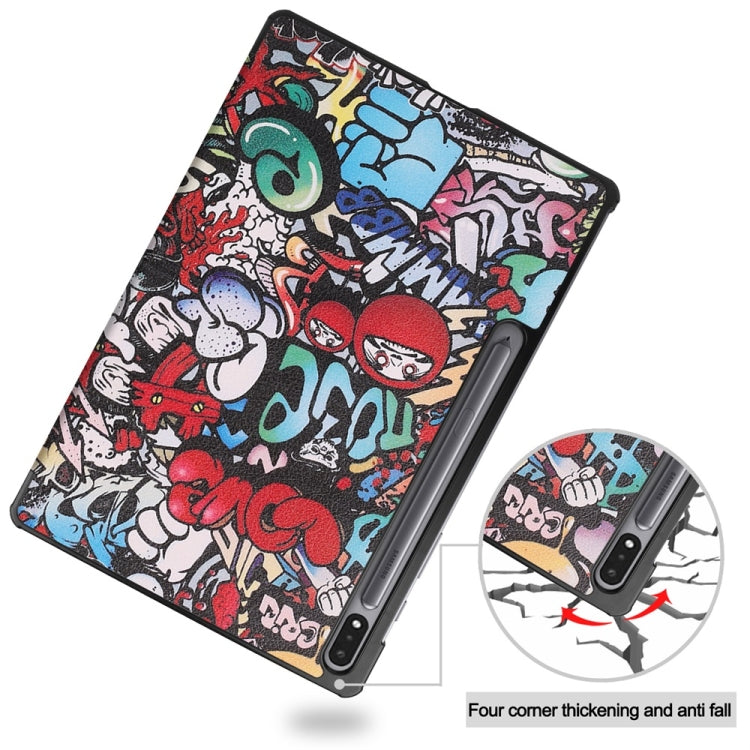 For Samsung Galaxy Tab S9+ JUNSUNMAY Custer Painted 3-Fold Stand Leather Smart Tablet Case(Graffiti)