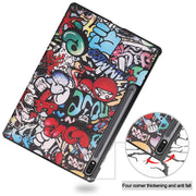 For Samsung Galaxy Tab S9+ JUNSUNMAY Custer Painted 3-Fold Stand Leather Smart Tablet Case(Graffiti)