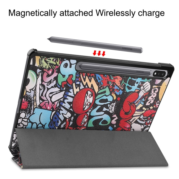 For Samsung Galaxy Tab S9+ JUNSUNMAY Custer Painted 3-Fold Stand Leather Smart Tablet Case(Graffiti)