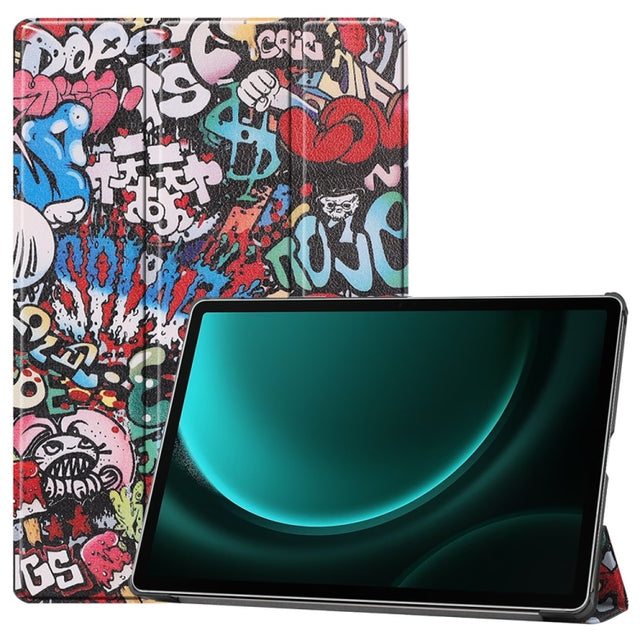 For Samsung Galaxy Tab S9 FE+ 12.4 JUNSUNMAY Custer Painted 3-Fold Stand Leather Smart Tablet Case(Graffiti)