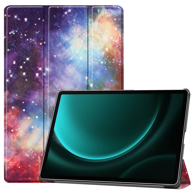 For Samsung Galaxy Tab S9 FE+ 12.4 JUNSUNMAY Custer Painted 3-Fold Stand Leather Smart Tablet Case(Galaxy)